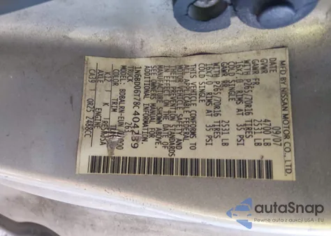 2008 Nissan Frontier Se-I4 z USA, uszkodzony, nr VIN 1N6BD06T78C404239